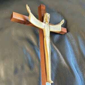 Solid brass Christ on wood cross